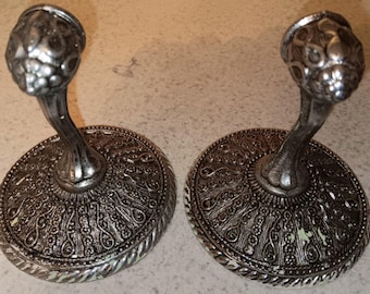 Vintage Ornate Towel Holders - Silver Bathroom Decor - 1968 - Set of 2