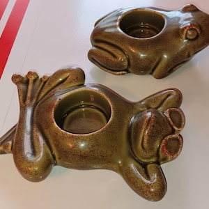 Vintage Ceramic Frog Candle Holder Set: Partylite Decor