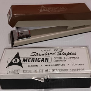 Vintage Stapler with Staples - Vintage ACCO Stapler with box of American Standard Staples - Vintage Office Stapler with Staples