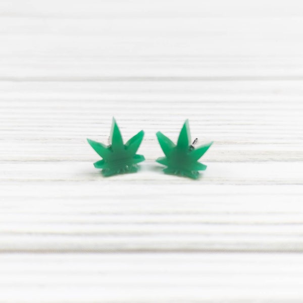 Marijuana 4/20 pot leaves green acrylic stud earrings. Earrings for 420. Weed earrings. Marijuana jewelry. Marijuana earrings.