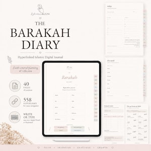 The Barakah Diary | Islamic Daily Planner & Deen Tracker | Hyperlinked Muslim Journal for GoodNotes | Digital Islamic Planner