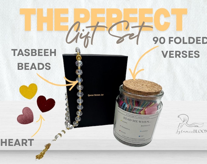 Featured listing image: Quran Verse Jar Gift Set: Islamic Mental Health Support with Tasbeeh Beads