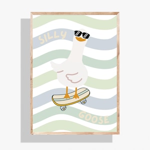 Skateboard Goose Nursery Art: Funny Animal Print (Digital Download)