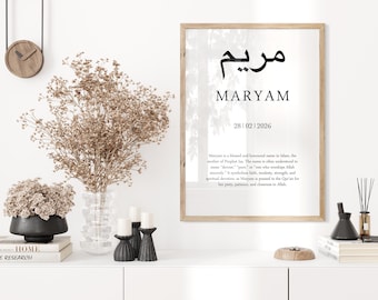 Personalised Islamic Name Art With Meaning | Arabic Calligraphy Wall Art (Digital Download)