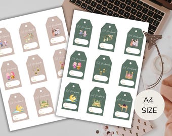 Eid Mubarak Gift Tags | Printable Islamic Designs (A4, Digital Download)