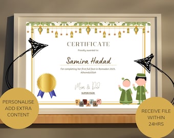 Personalised Islamic Achievement Certificate for Kids: Ramadan/Prayer/Quran (Digital Download)