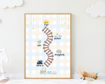 Muslim Prayer Times Train Art | Islamic Nursery Decor (Digital Download)