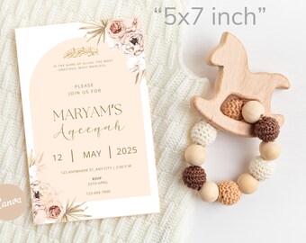 Floral Aqeeqah Invitation Girl – Islamic Baby Announcement (Digital)