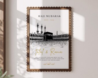 Personalised Hajj Umrah Gift Print, Hajj Mubarak Wall Art, Umrah Mubarak Gift, Custom Muslim Couple Gift, Kaaba Islamic Printable