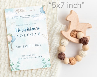 Blue Aqiqah Invitation for Boy – Islamic Baby Announcement (Digital)