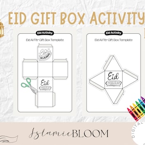 Eid Geschenk Box Aktivität | DIY Eid Mubarak Geschenkbox Vorlage | Lustige Kinder Eid Craft | Druckbare Färbung & Schneide Aktivität | Sofort Digital Dow