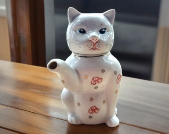 Vintage Cat Teapot Handpainted Ceramic Whimsical Gift For Housewarming or Kitty Lover Kitchen Decor