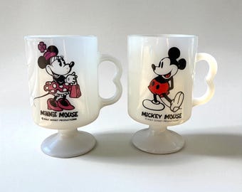 Vintage Mickey & Minnie Mouse Milk Glass Mugs | 1970s Disney Collectibles