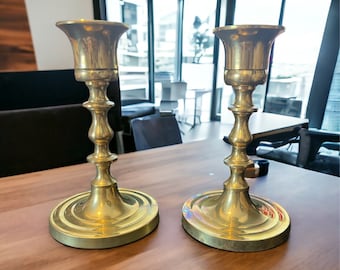 Vintage Shiny Brass Tapered Candlestick Holders Decor For Mantle Centerpiece Classic