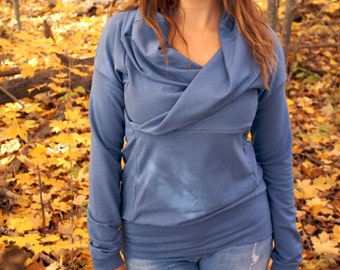 bamboo french terry cowl top / nursing breastfeeding shirt / made to order / by replicca / size S to XL / your choice of colour