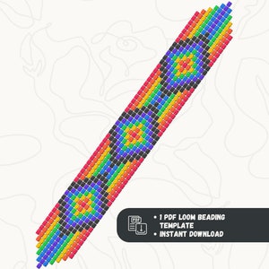 May include: A digital download PDF pattern for a rainbow loom bracelet with a black and rainbow design. The pattern includes instructions for creating the bracelet.
