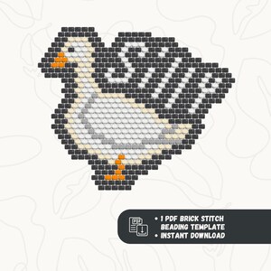 May include: A pixelated bird design in white, black, gray, and orange, created with a brick stitch beading technique. The image includes text: "1 PDF BRICK STITCH BEADING TEMPLATE - INSTANT DOWNLOAD."