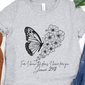 Bible Verse Shirt for Christian Women Butterfly T-Shirt Flower, Slim Fit Shirt Religious, Christian Shirt for Church, Soft TShirt for Women