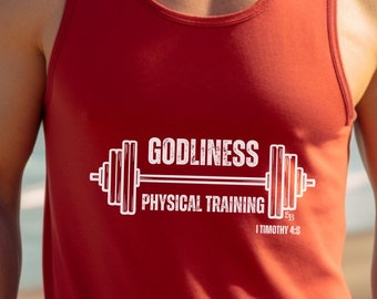 Christian Workout Tank Top: Godliness, Bible Verse, Fitness Gift