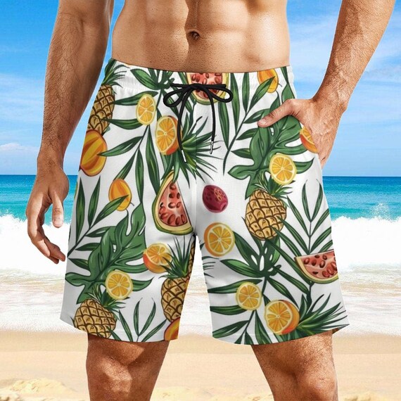 Men s Beach Shorts Tropical Print Pineapple Beachwear Summer Tropical Vacation Trunks Fruit Pattern Shorts Gift for Men Vibrant Print Shorts Etsy
