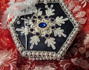 Navy Blue Starburst Hexagon Keepsake Box with Starfish Jewelry set, Gift For Mom, Christmas Gift, Anniversary Gift, Gift Idea, Gift Idea