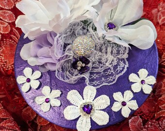 Purple Round White Silk Flower Crystal Keepsake Box with Earrings,Jewelry Box, Earring and Necklace Boxes,Box for jewelry storage, Gift Idea