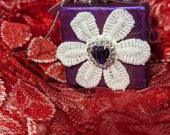 Purple White Lace Flower Square Keepsake Box with Earring Jewelry set, jewelry set, Jewelry box, Jewelry, Gift Box, Gift For Mom, Gift Idea