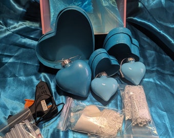 Calypso Blue Hearts Keepsake Box and Ornament KITS, Handmade Charm, Keepsake Box, Jewelry Box, Gift For Her, Gift For Mom, Hearts Keepsake