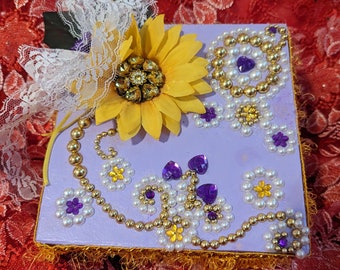 Purple Keepsake Box with Sunflower with Earring Set, Birthday Gifts, gifts for women, Jewelry Box, Mother's day Gift, women Jewelry Box,Gift