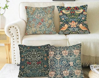 William Morris Floral Throw Pillow Covers, Vintage Floral Decorative Cushion Covers, Home Decor For Couch Sofa Living Room, 17.7*17.7inch