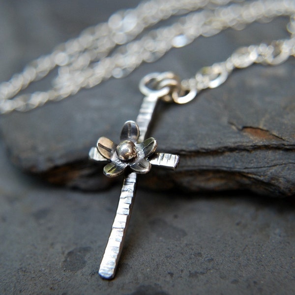 Silver Flower Cross Necklace