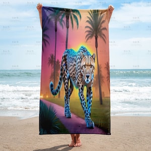 Cheetah Print Beach Towel, Cheetah Towel, Beach Towel, digital design, pink towel, printed towel, nature scene, tropical scene