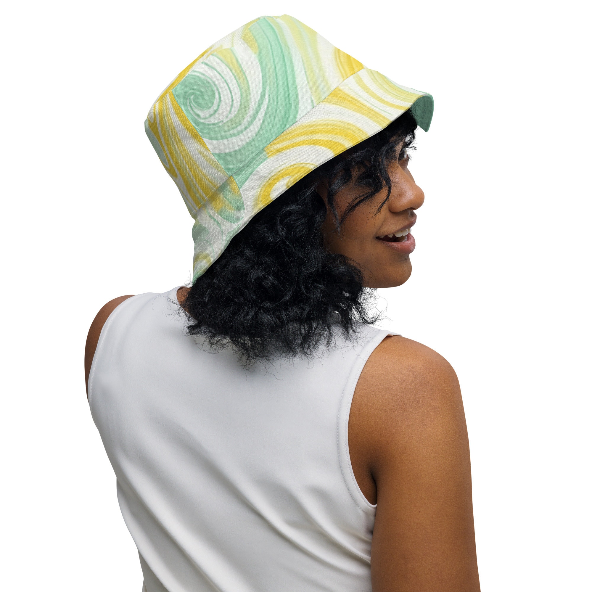 Yellow, Green and White Reversible Bucket Hat, Yellow Bucket Hat