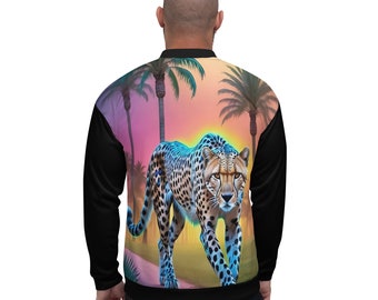 Unisex Cheetah Back Bomber Jacket, Cheetah Design, Unisex Jacket, Street Wear, Trendy Street Wear, Unisex Street Wear