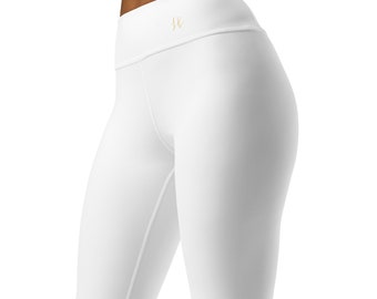 Sporty White Yoga Leggings, White Yoga Leggings, Fashion Leggings, Trendy Leggings, Workout Wear, Athleisure Wear.
