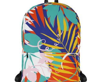 Blue Yellow Abstract Print Backpack, Water Resistant Backpack, Trending Book Bags, Kids Backpacks, Teen Backpacks, Unisex Backpack.