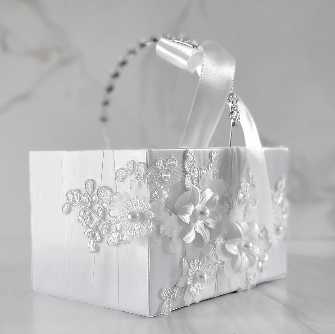 Flower Girl Basket White Flower Girl Basket Lace Flower Girl Basket