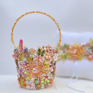Flower girl basket with Flower Brooches and Sparkle Flower Girl Basket with bling Flower girl basket for wedding