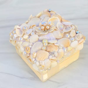 Seashell Ring Bearer Box Handmade Seashell and Pearl Ivory
