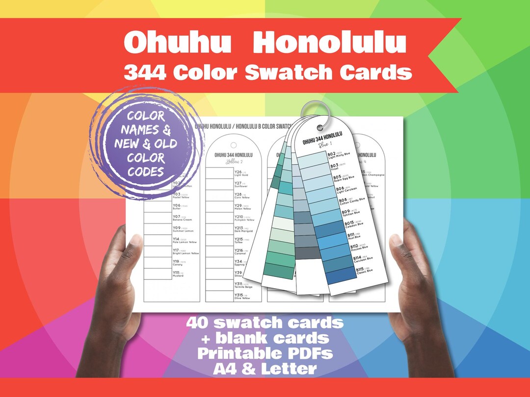 Ohuhu Honolulu 344 Color Swatch Cards | Printable Marker Swatch Chart ...
