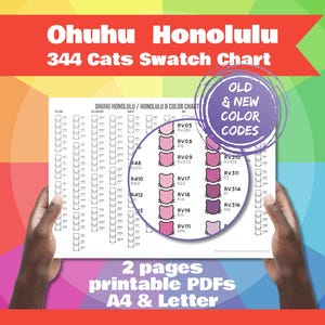 Ohuhu Honolulu 344 Color Swatch Chart | Cat-Shaped Marker Swatches | Old and New Color Codes | A4 & Letter PDF