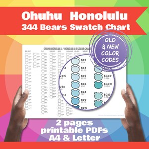 Ohuhu Honolulu 344 Tabella dei campioni di colore | Campioni di pennarelli a forma di orso | Codici colore vecchi e nuovi | PDF A4 e Letter
