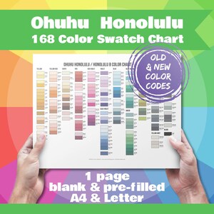 Ohuhu Honolulu 168 Color Set Swatch Chart | Old and New Codes | Blank & Prefilled | 1 Page Saturation Layout | Printable PDF