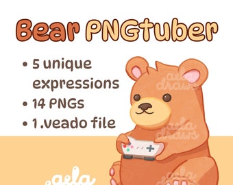 Cute Bear with Video Game Controller - PNGtuber for Twitch, Youtube, Discord | Veadotube Ready to Use | VTuber Streaming Avatar