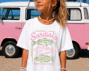 Sardines Shirt, Comfort Colors® T-shirt, Sardine Graphic, Kids Coastal Tee, French Aesthetic Tshirt, Girls Fish Shirt, Trendy Teen Shirt