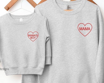 Mama Mini Heart Valentine Sweatshirt, Mama's Boy Shirt, Mommy Me Outfit, Women Valentine Gift, Mother Son Shirt, Baby Boy Valentine Onesie