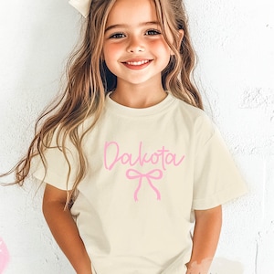 Girls Custom Name Shirt, Name Shirt for toddler, Coquette Bow Shirt, Personalized Name Shirt, Kids Preppy Tee, Birthday Gift, Big Sister Tee