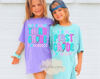 Second Grade Back To School T-shirt Comfort Colors®, Lightning Bolt ,First  Day of School Shirt, Elementary Shirt, Neon Kid Shirt, Checkered
