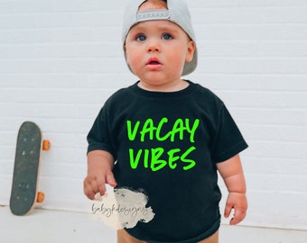 Vacay Vibes Retro Neon Kids T-Shirt, 90s Shirt, Womens neon smile shirt, Comfort Colors®, Funny Boys Shirt, Matching family vacation Shirts