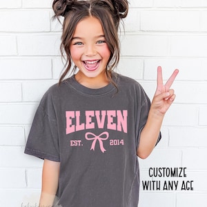 11th Birthday Shirt, Coquette Pink Bow Girls Birthday TShirt, Birthday Gift for Preteen, Youth Preppy T Shirt, Cute Birthday Shirt for Girls